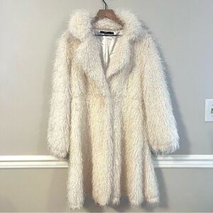 Azel Hazel Women’s Faux Fur Shaggy Teddy Coat Size M Snap Closure White Cream